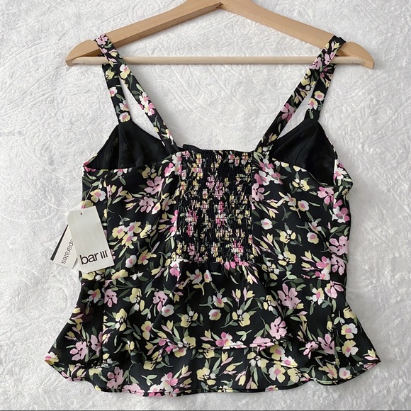NWT Bar III Floral Cropped Peplum Cut Out Bow Chest Tank Top - Picture 7 of 11
